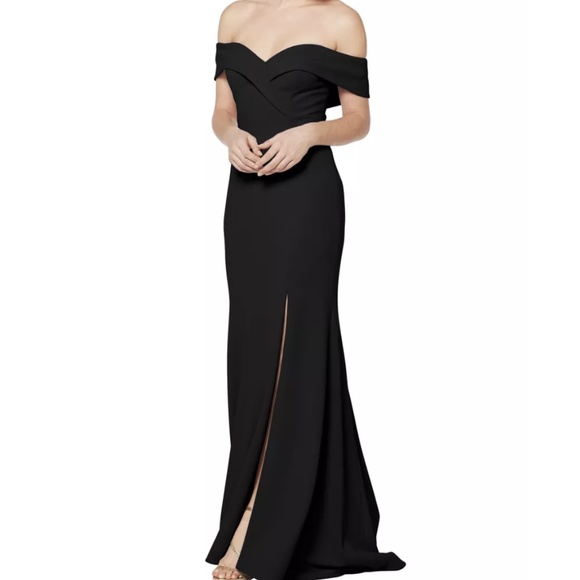 Bill Levkoff Black Stretch Crepe Off The Shoulder A-line Dress - Picture 1 of 4